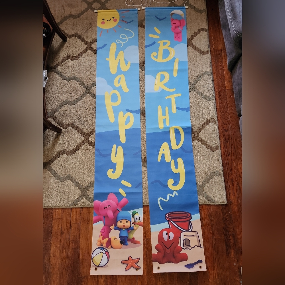 Blue and Yellow Birthday Banner with Characters
